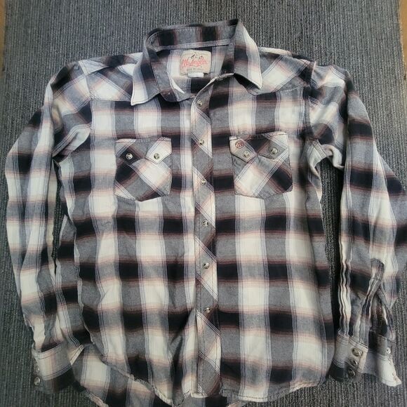 Wrangler Other - Vintage Wrangler Shirt Medium Plaid Pearl Snap Western Cowboy